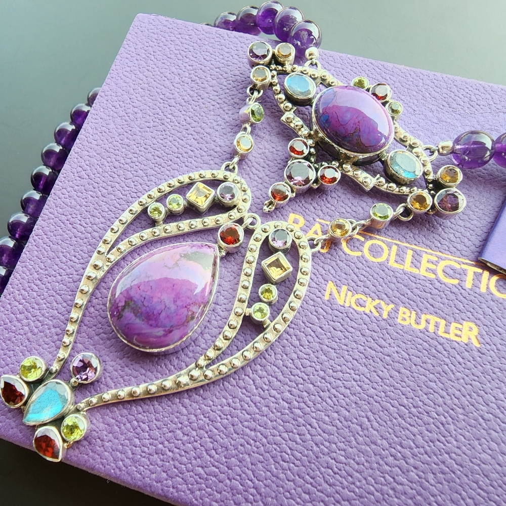 NICKY BUTLER RAJ Limited #35/75 Multi Gemstone NB Necklace 925 Sterling Silver - Picture 9 of 14